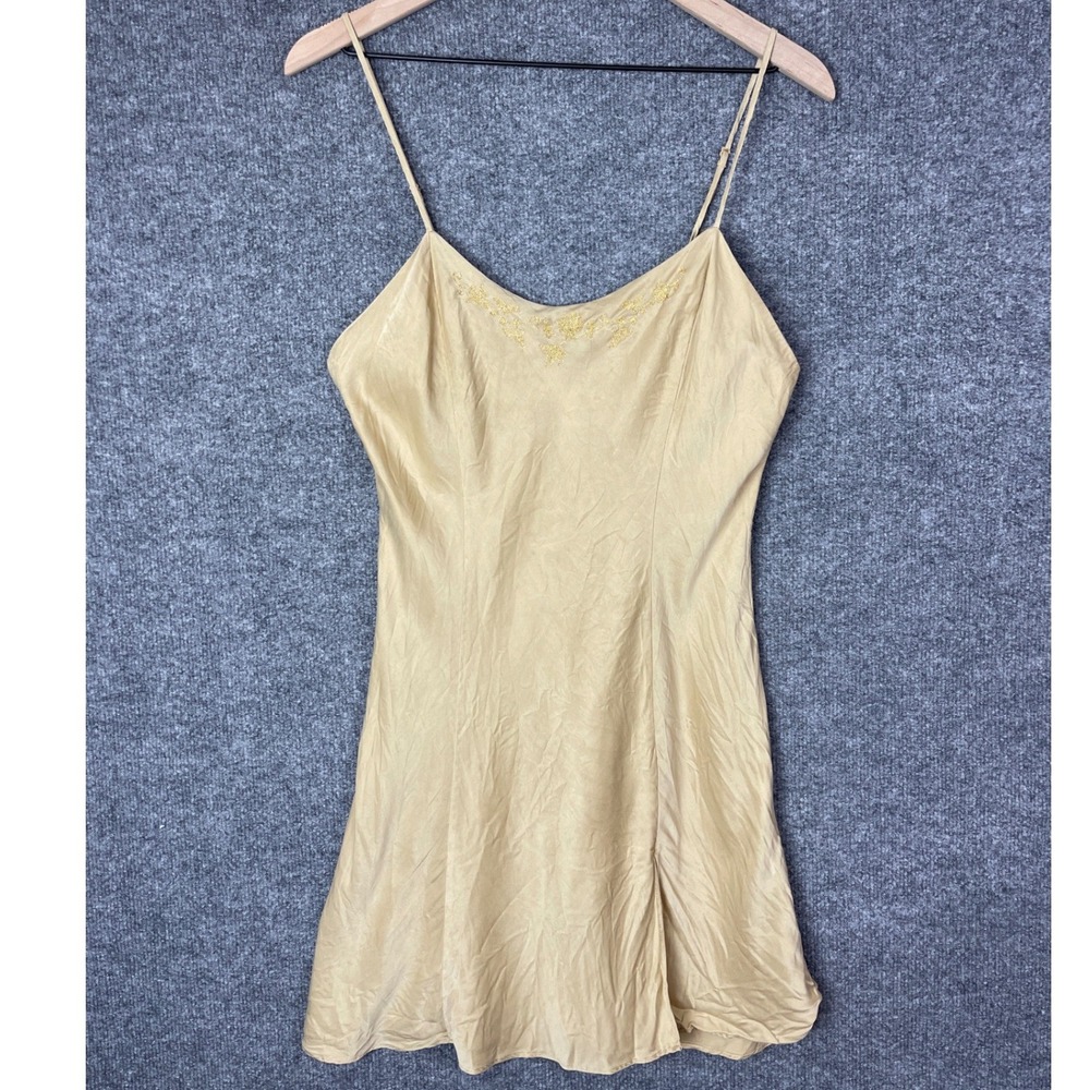 Victoria's Secret Silk Slip Dress with Gold Embroidery L